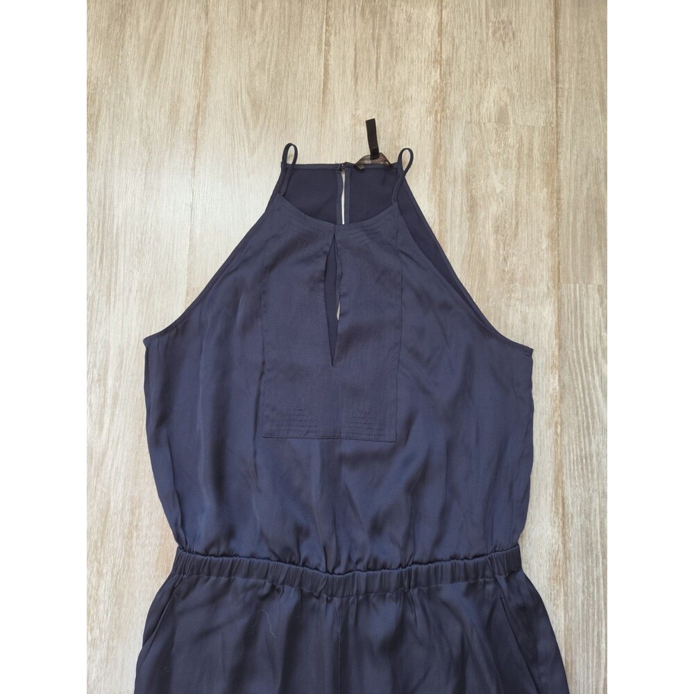 BCBGMAXAZRIA Navy Blue Wide Leg Halter Jumpsuit Keyhole Womens M EUC - Picture 3 of 11